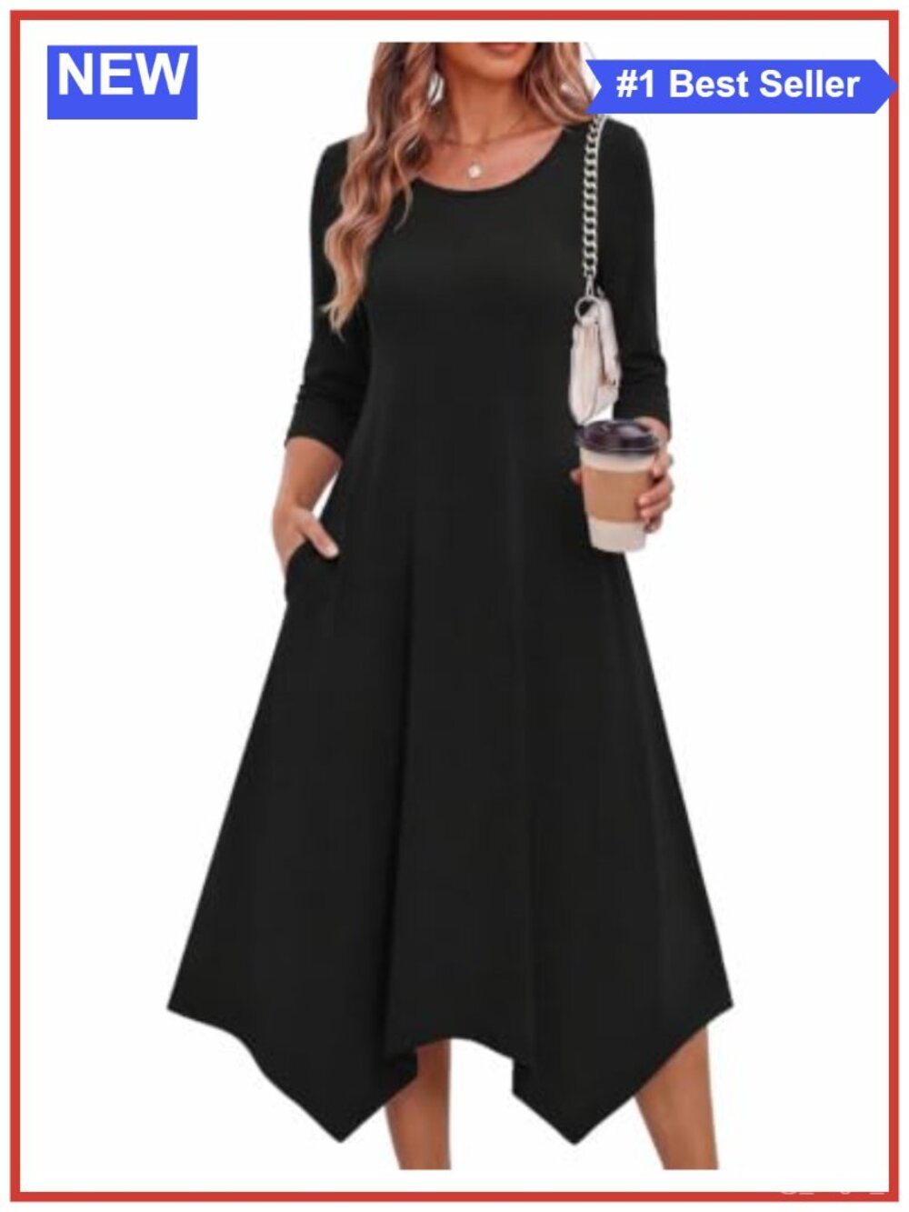 Zeagoo Midi Dress Women 3/4 Sleeve A-Line Casual Dress with Pockets